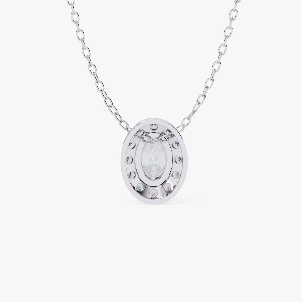 14K Gold Oval Natural Diamond Halo Pendant Necklace, 0.70 CTW, 16-18 Inch
