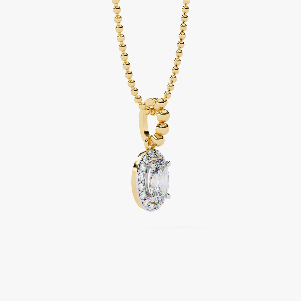 0.50 Ctw Dainty Oval Halo Lab Grown Diamond Pendant Necklace, 14k Gold Bead Chain, Everyday Solitaire Genuine Necklace, Delicate Daily Wear