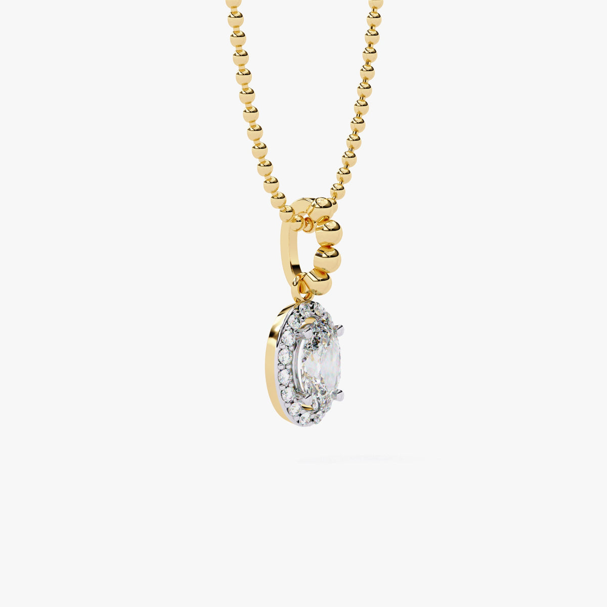 0.50 Ctw Dainty Oval Halo Lab Grown Diamond Pendant Necklace, 14k Gold Bead Chain, Everyday Solitaire Genuine Necklace, Delicate Daily Wear