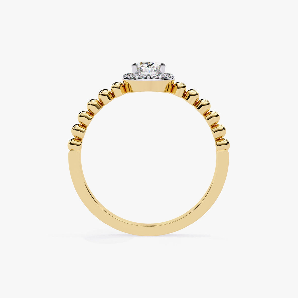 0.50 Ctw Oval Natural Diamond Ring, Bead Band Halo Engagement Ring, 14k Gold Prong Setting, Fine Diamond Solitaire Half Eternity Band Ring