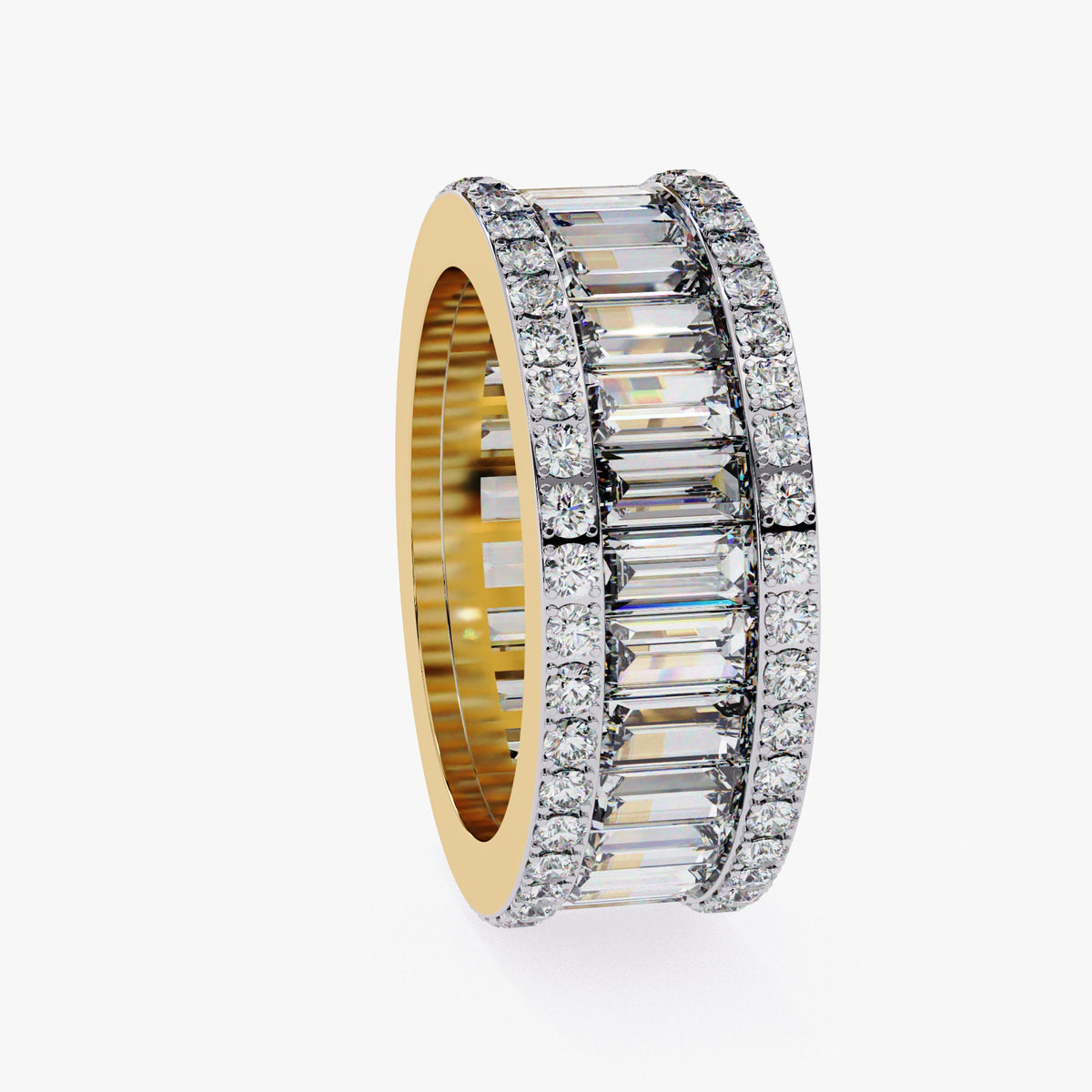 14K Gold Baguette Diamond 3 Row Anniversary Band Full Eternity Ring, 3.60Ct