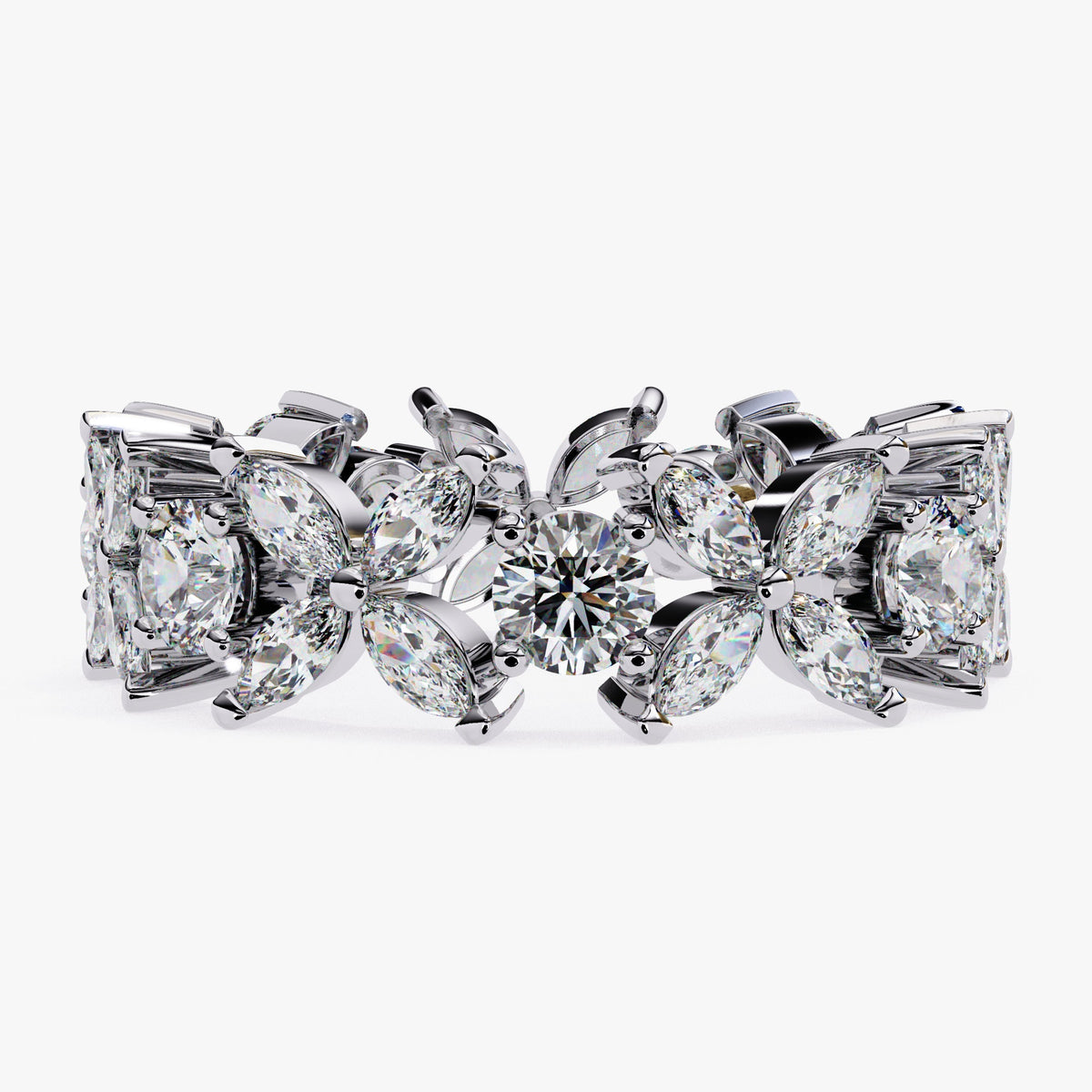Marquise & Round Diamond Flower Ring Full Eternity Band Ring Natural Diamond Ring 14K Gold Solid Metal Floral Ring for Anniversary Ring