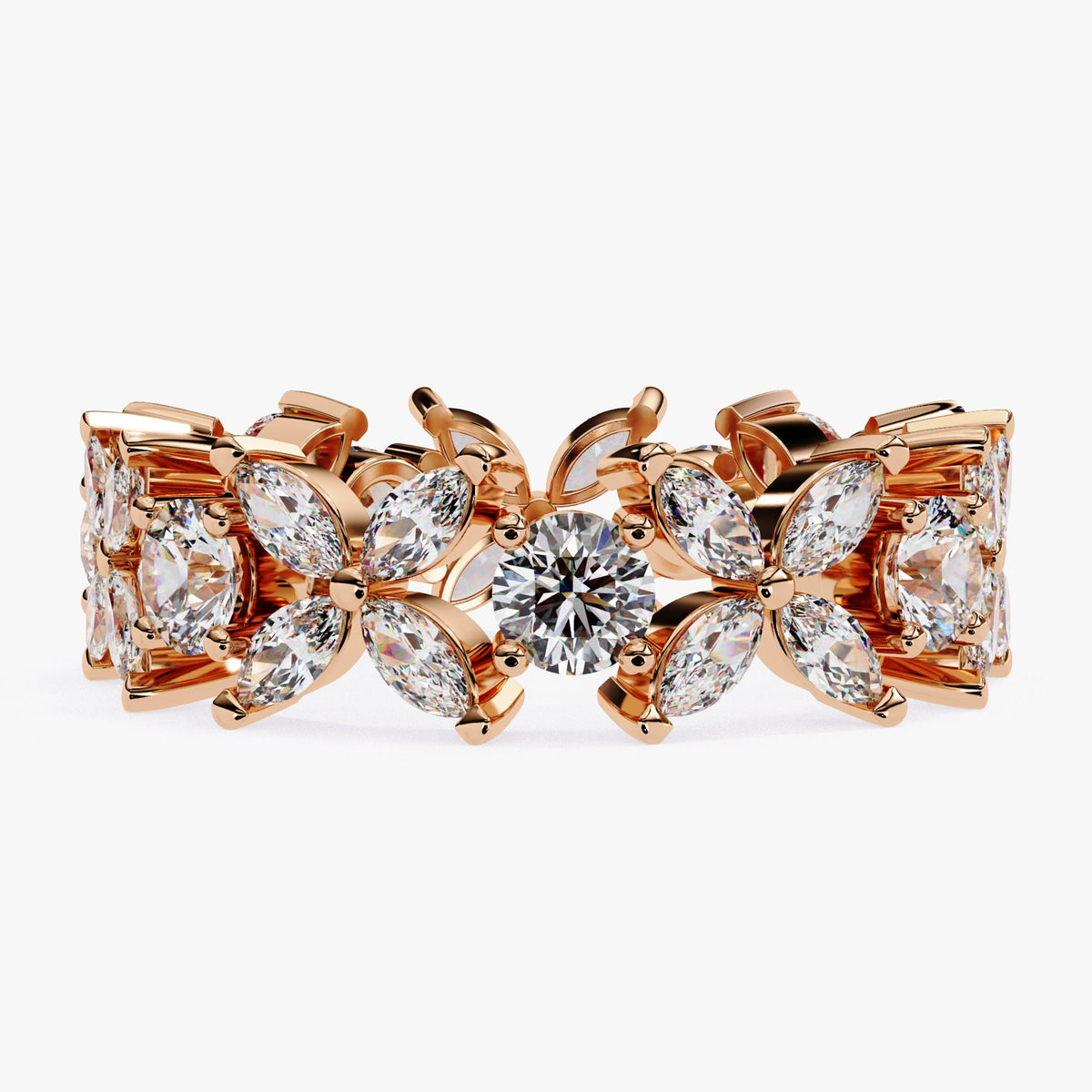 Marquise & Round Diamond Flower Ring Full Eternity Band Ring Natural Diamond Ring 14K Gold Solid Metal Floral Ring for Anniversary Ring
