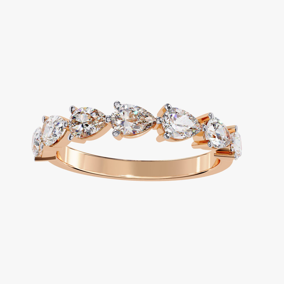 1.20 CTW Pear Natural Diamond 14k Gold Ring - Half Eternity Wedding Band