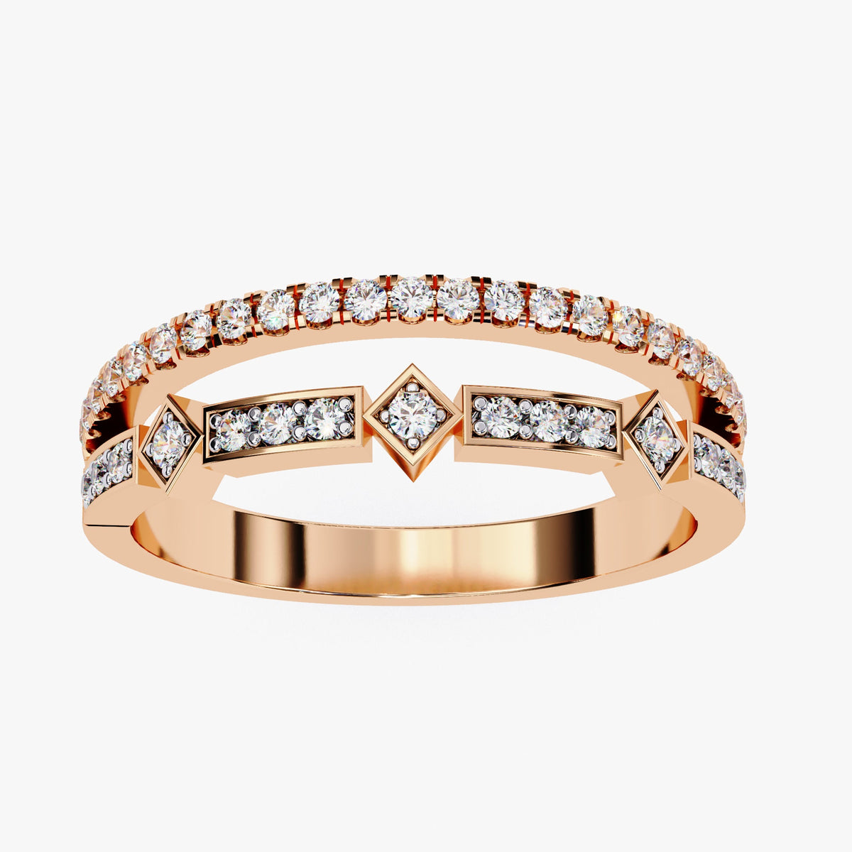 0.25 CT Round Lab Grown Diamond Ring: 14K Gold Split Shank Art Deco Band