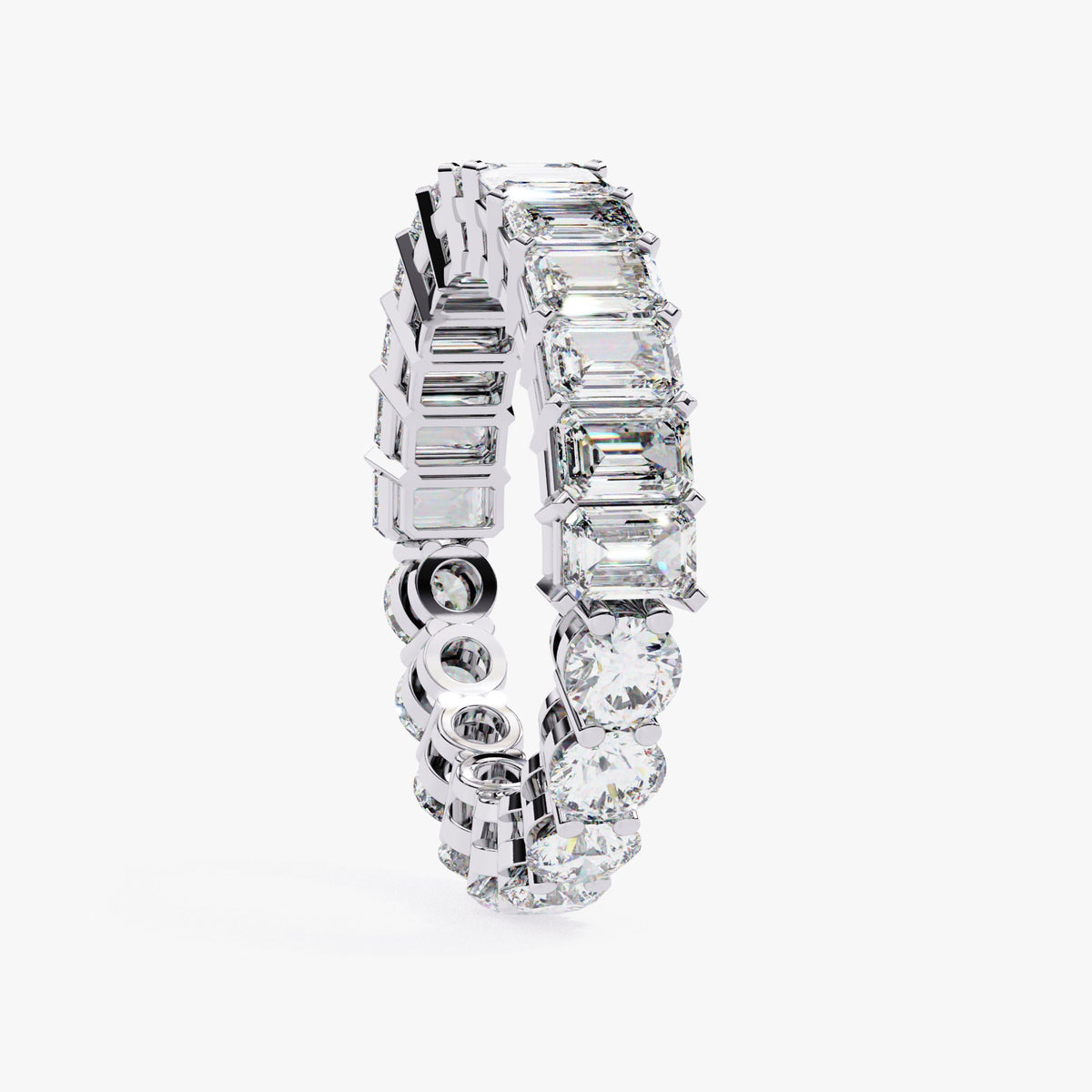 14K Gold Full Eternity Band Ring: 3.5 CTW Emerald & Round Lab Grown Diamond