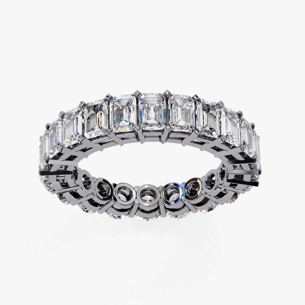 14K Gold Full Eternity Band Ring: 3.5 CTW Emerald & Round Lab Grown Diamond