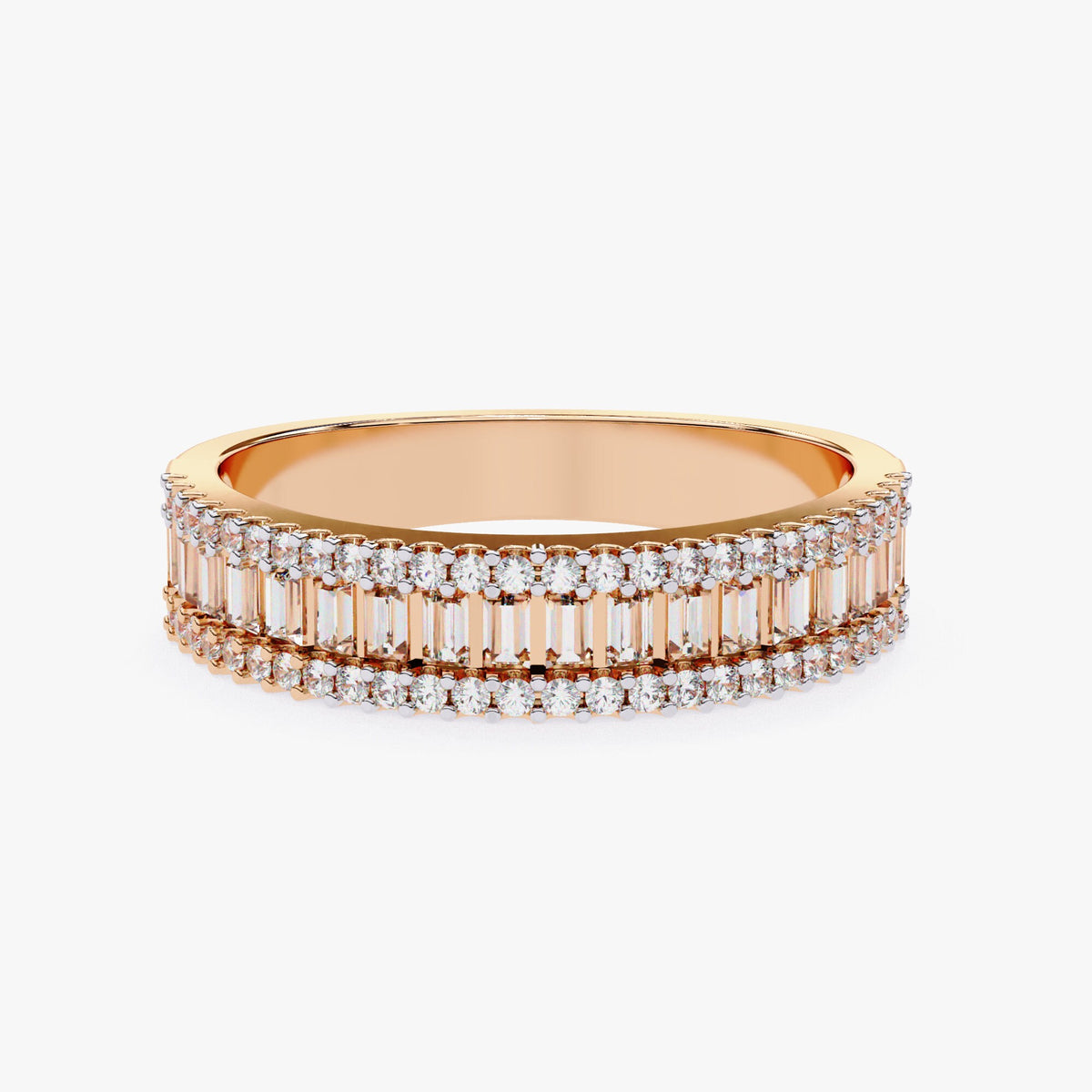 Baguette Diamond Ring: 0.60 CT Half Eternity 14k Gold Band