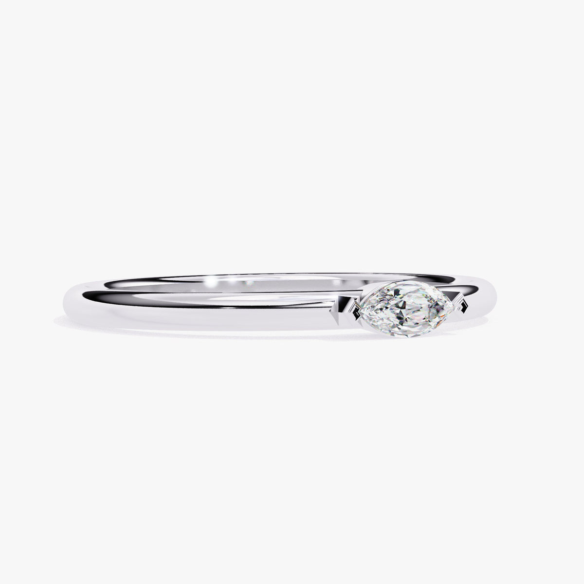 Marquise Diamond Wedding Band, 0.10 CT Natural Diamond, 14K White Gold Solitaire Ring