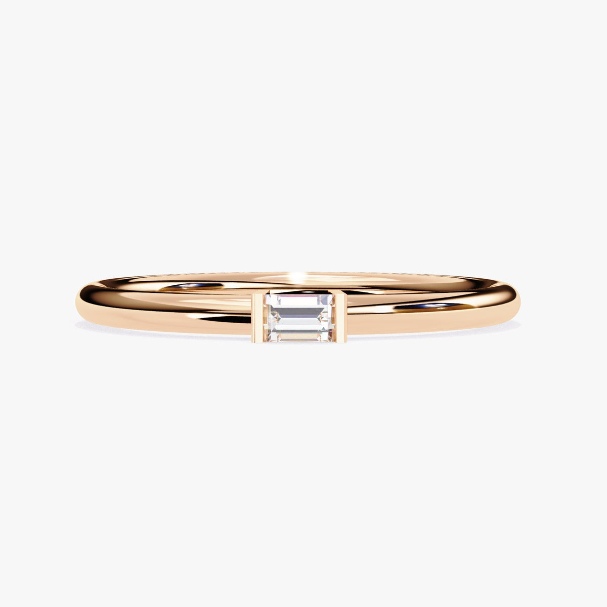 0.10 CT Baguette Natural Diamond Ring, 14k Gold Band Ring, Dainty Diamond Ring, Half Bezel Setting Baguette Ring, Promise Ring, Stacking