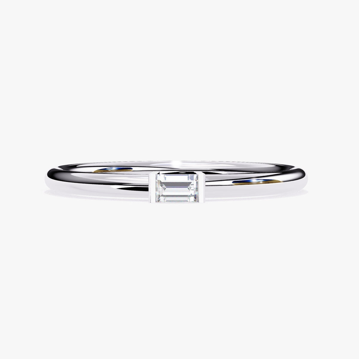 Baguette Lab Grown Diamond Ring: 14k Gold Half Bezel Band (0.10Ct)