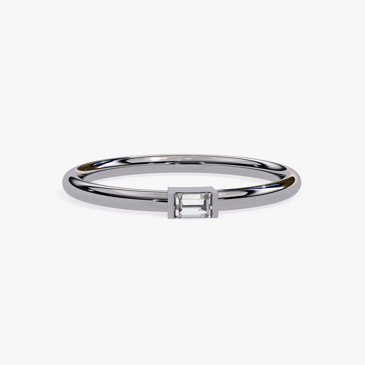 Baguette Lab Grown Diamond Ring: 14k Gold Half Bezel Band (0.10Ct)