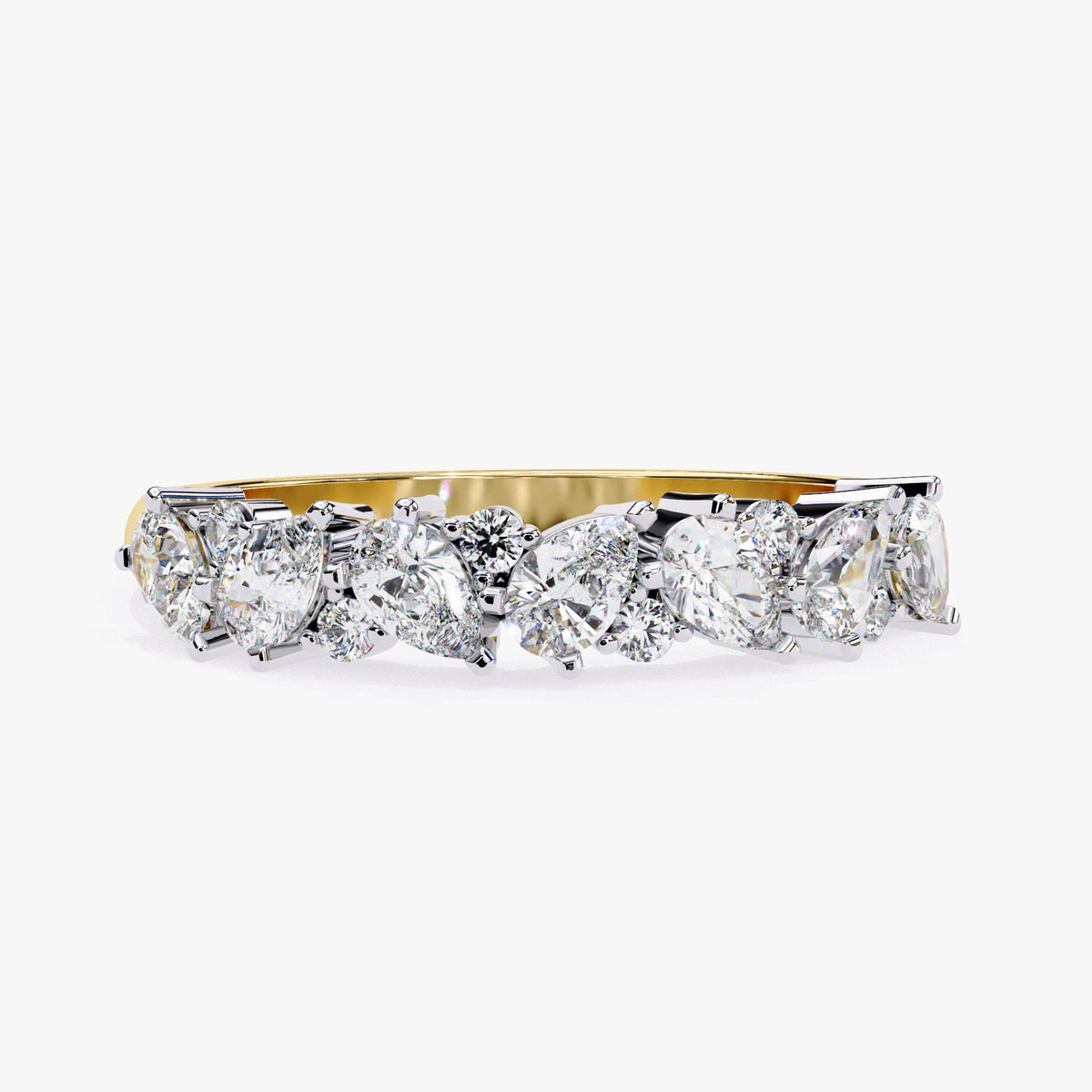 Pear Natural Diamond Ring, 14k Gold Band Ring, Multi-Stone Wedding Band Ring, Half Infinity Diamond Ring, Prong Set Engagement Ring