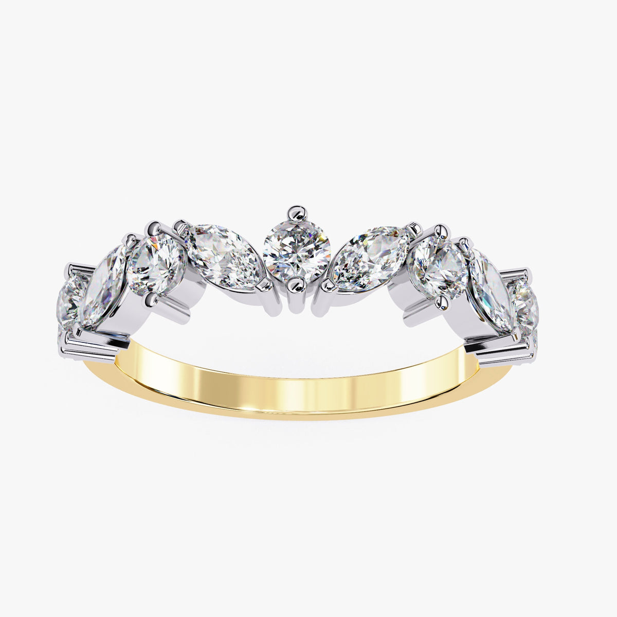 1 CTW Lab Grown Diamond Ring: 14K Gold Marquise & Round Half Infinity Band