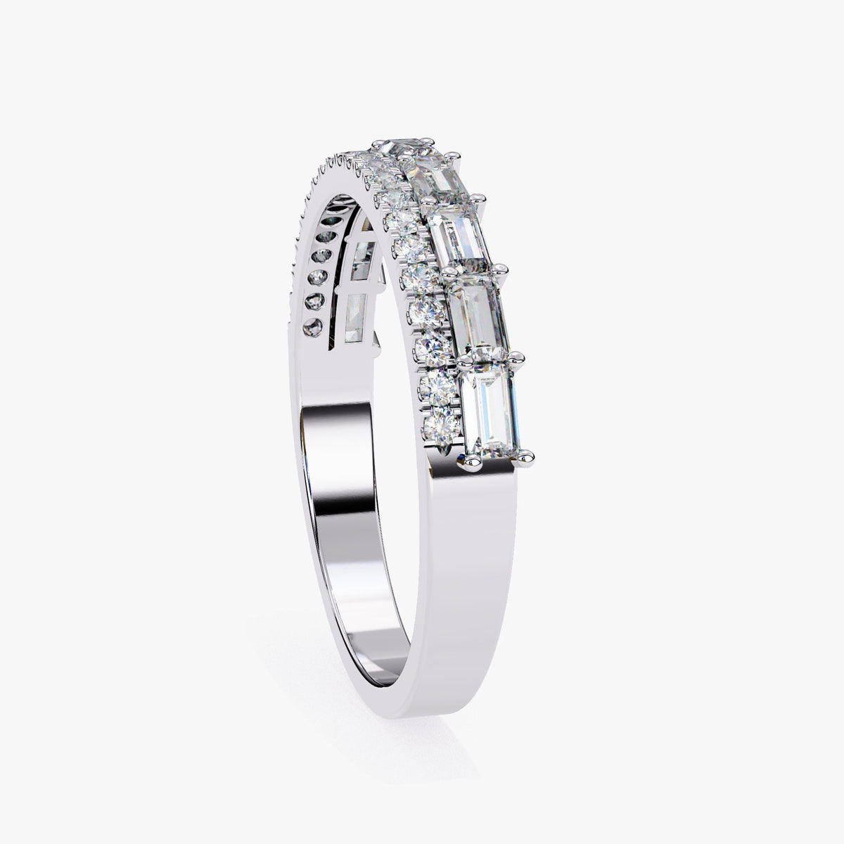 0.70 CT Baguette Diamond Ring: 14K Gold Half Eternity Band