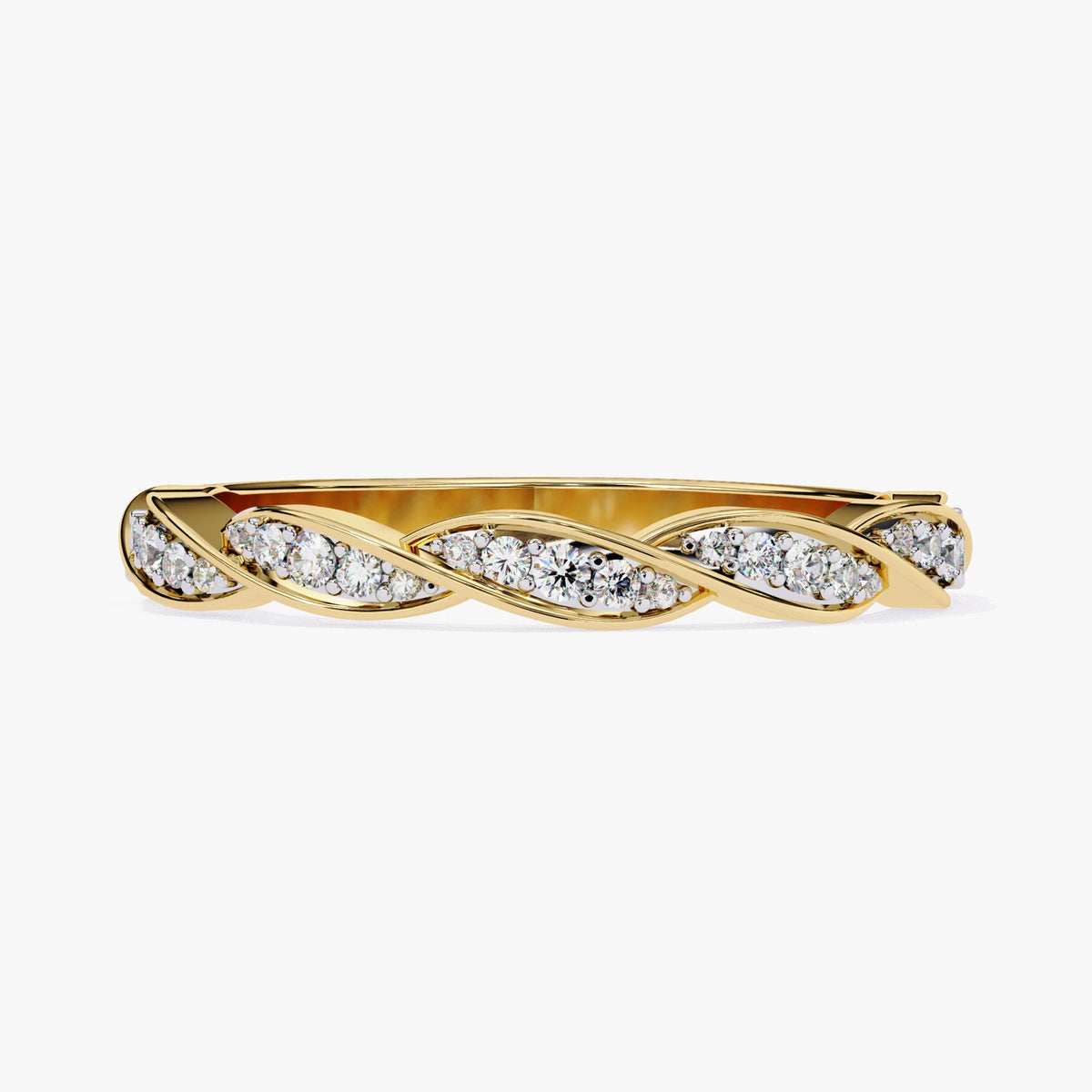 14k Gold Diamond Twist Ring: Pave Set Wave Bridal Band (0.33 Ct)
