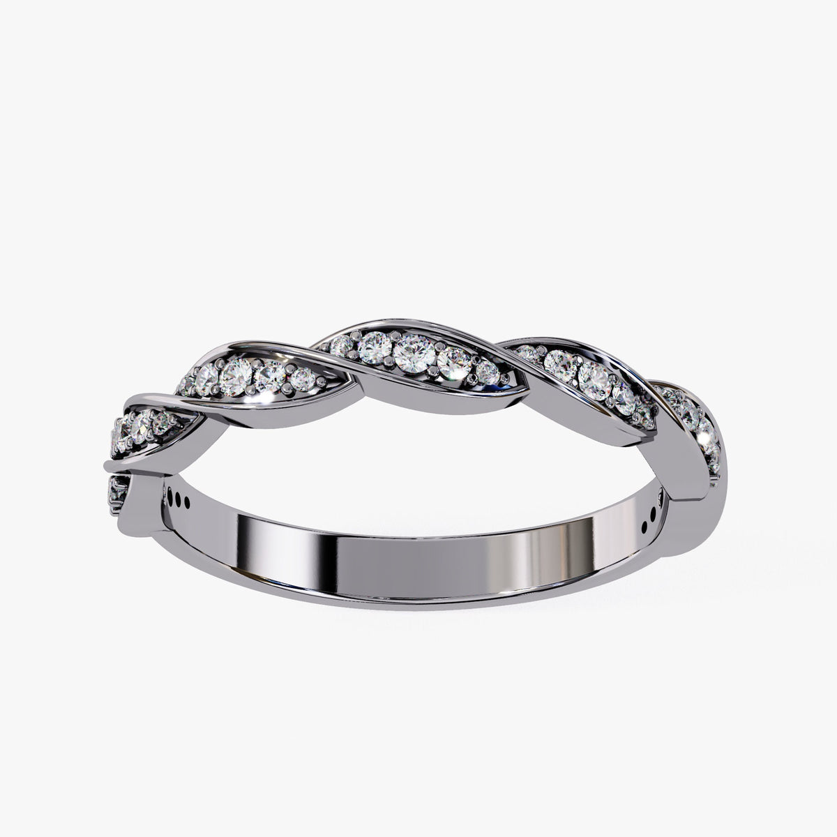 14k Gold Diamond Twist Ring: Pave Set Wave Bridal Band (0.33 Ct)