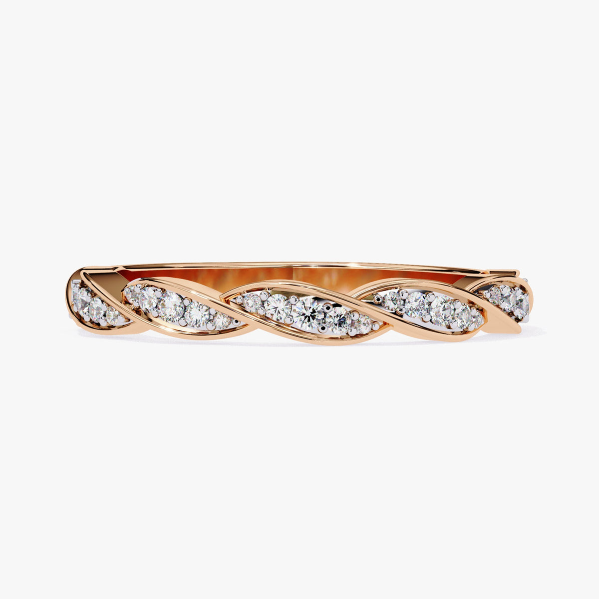 Lab Grown Diamond Twist Ring: 14k Gold Pave Wave Band (0.33 Ct)