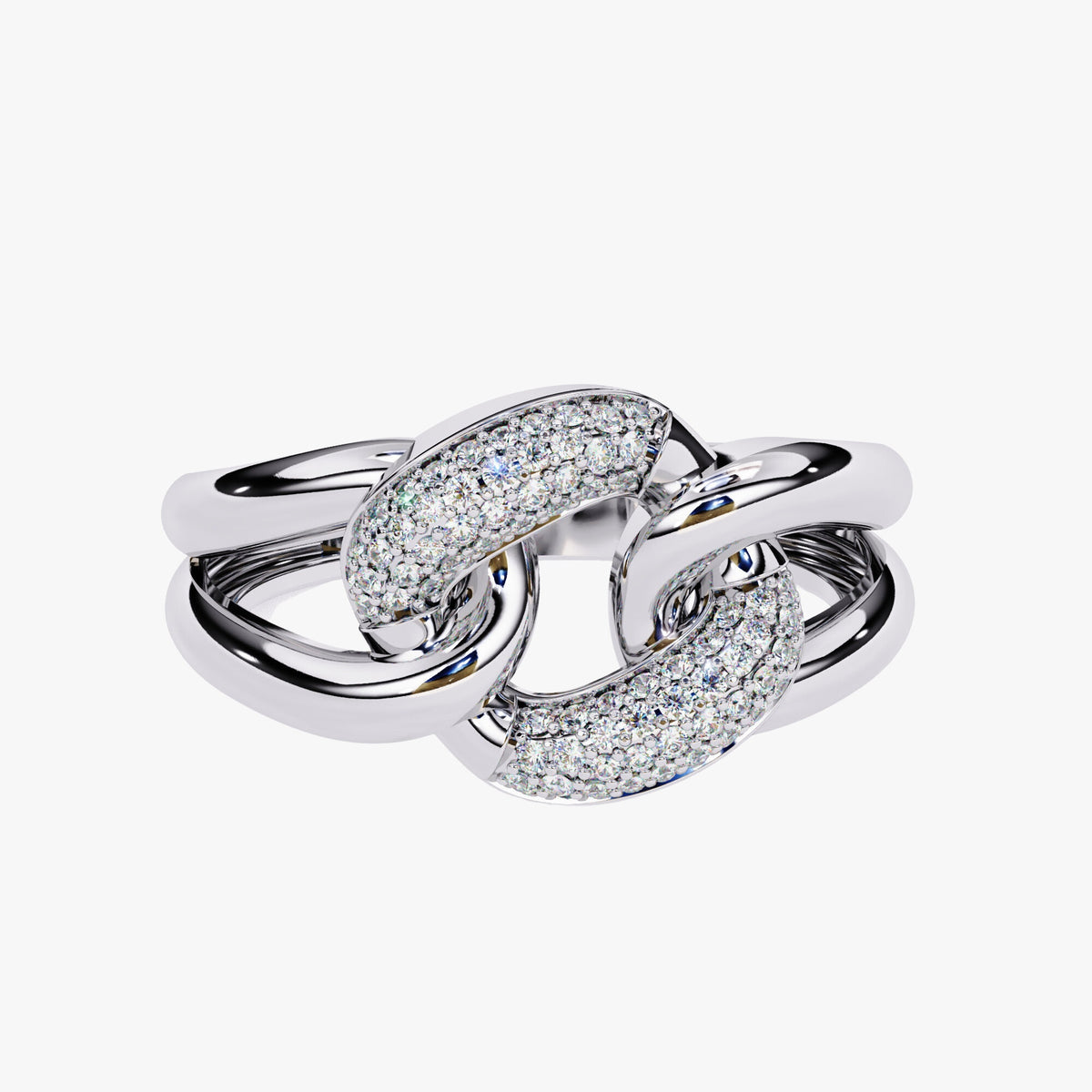14k Gold Diamond Chain Link Ring: 0.15Ct Split Shank Statement Ring