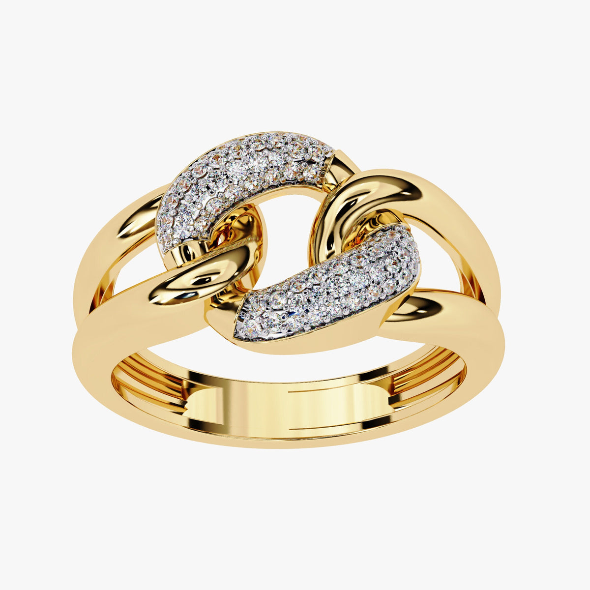 14k Gold Diamond Chain Link Ring: 0.15Ct Split Shank Statement Ring