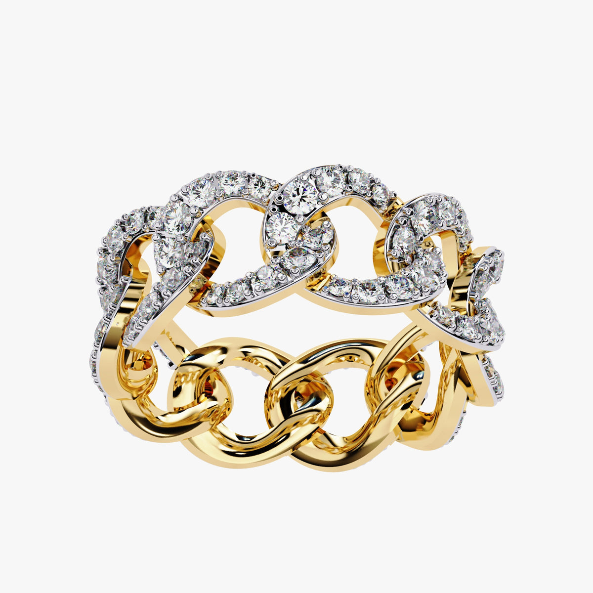1.40 Ct Lab Grown Diamond 14k Gold Chain Link Ring