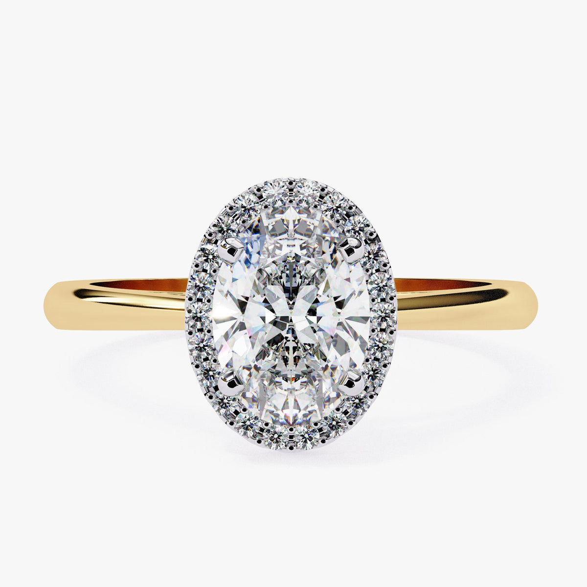 Oval Cut Halo Engagement Ring 14K Solid Gold 1.00 CT Brilliant Lab Grown Diamond Ring / Solitaire Lab Created Engagement Ring for Women