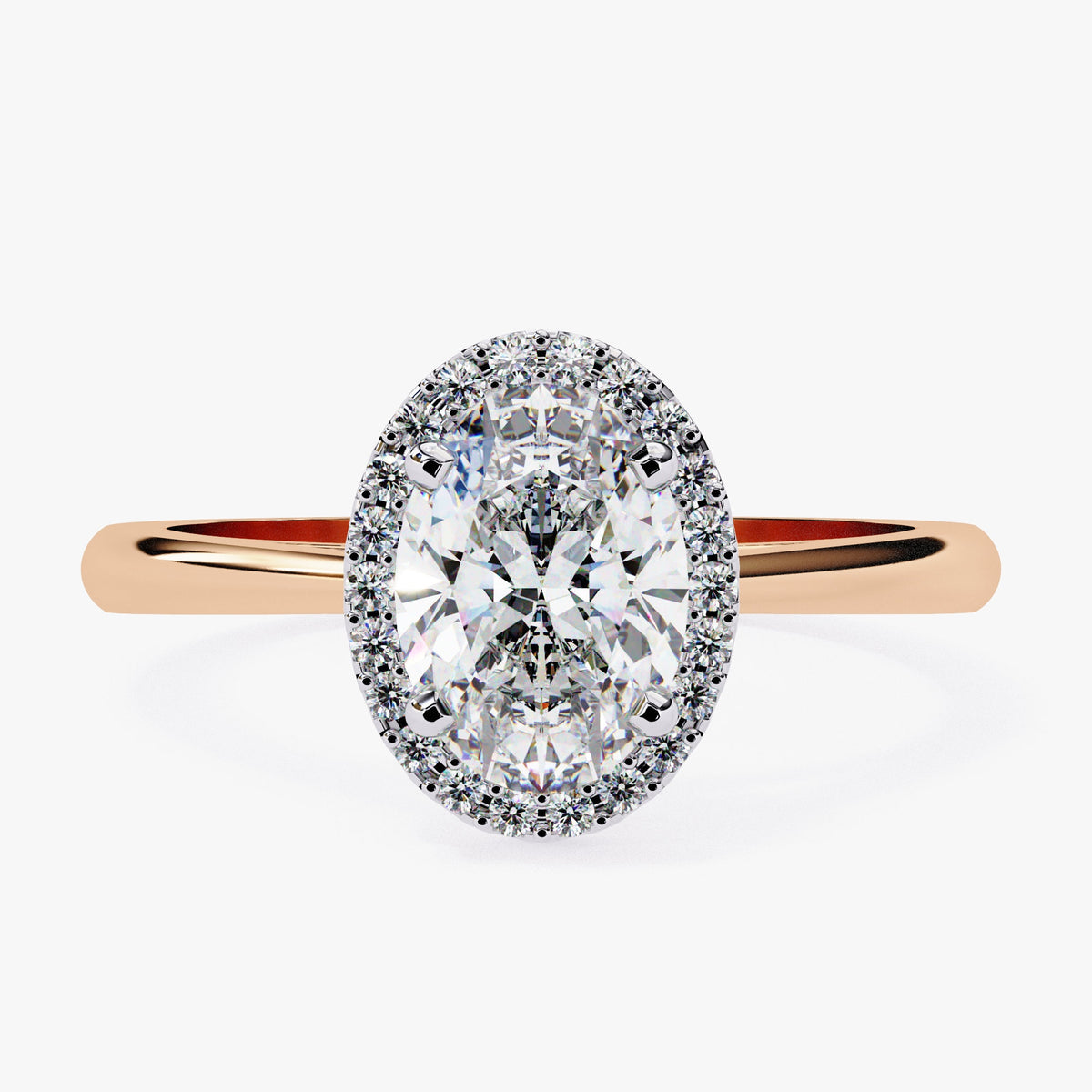 Oval Cut Halo Engagement Ring 14K Solid Gold 1.00 CT Brilliant Lab Grown Diamond Ring / Solitaire Lab Created Engagement Ring for Women