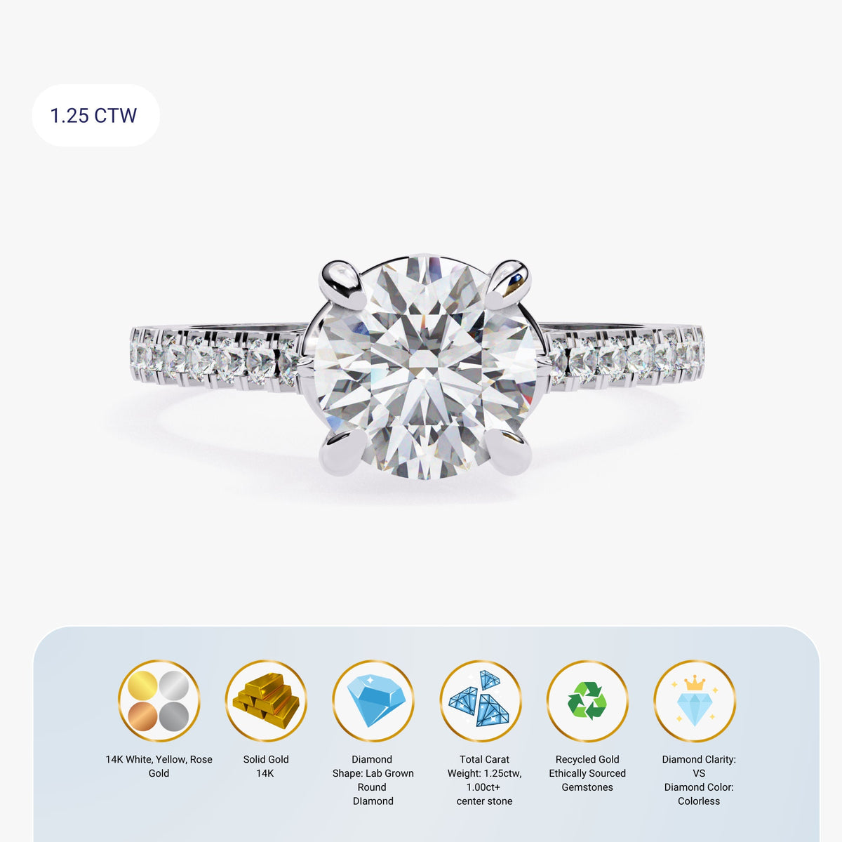 Vintage Hidden Halo Lab Grown Ladies Ring, Anniversary Gift, 1.25ct Round 7mm Lab Diamond Wedding Ring, Lab Created Diamond Engagement Ring