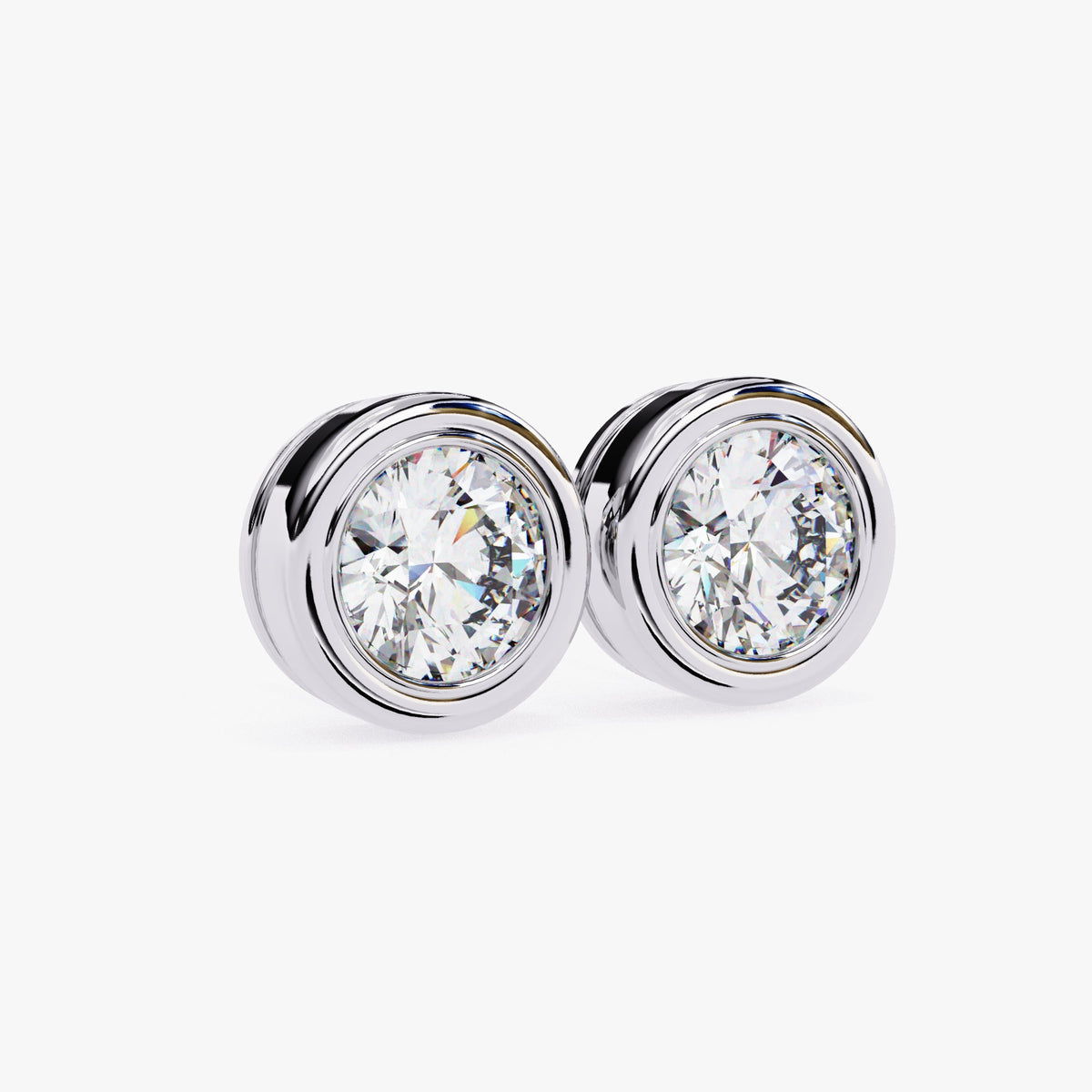 14K Gold Bezel Diamond Stud Earrings: 0.50-1 CT Round Solitaire