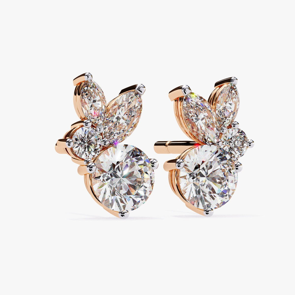 1.40 CT Round Marquise Lab Grown Diamond Stud Earrings, 14K Gold Earrings, Prong Set Unique Diamond Earrings, Dainty Women Wedding Earring