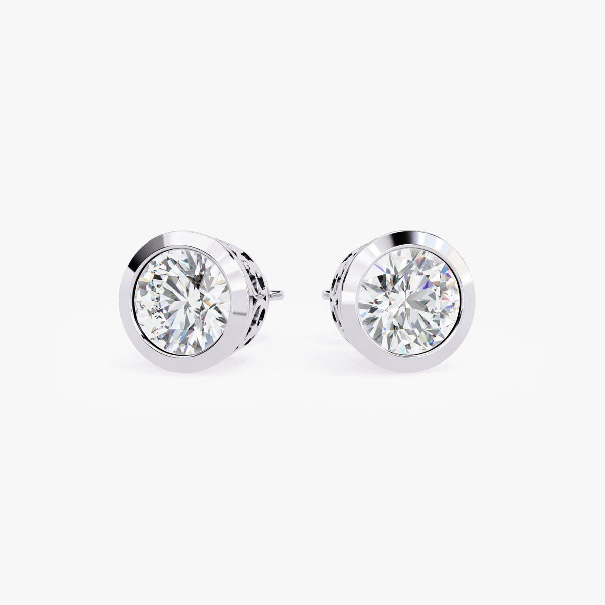 14k Gold Natural Diamond Stud Earrings: Bezel Solitaire (0.50-1 Ct)