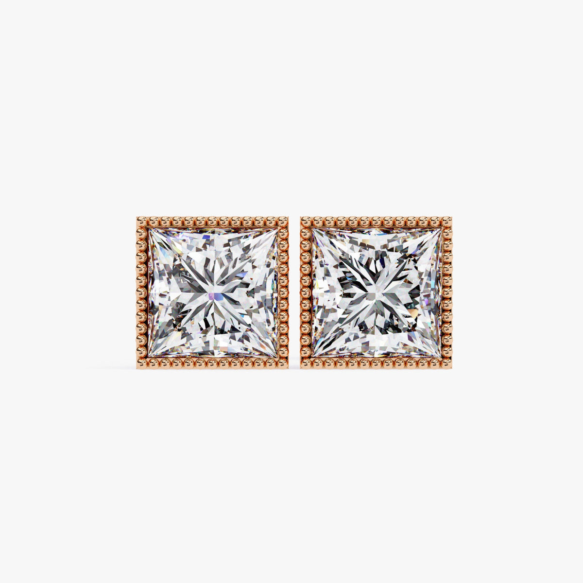 Princess Cut Natural Diamond Stud Earring, 14k Gold Square Diamond Studs, April Birthstone Birthday Gift for Her, Dainty Earrings, Miligrain