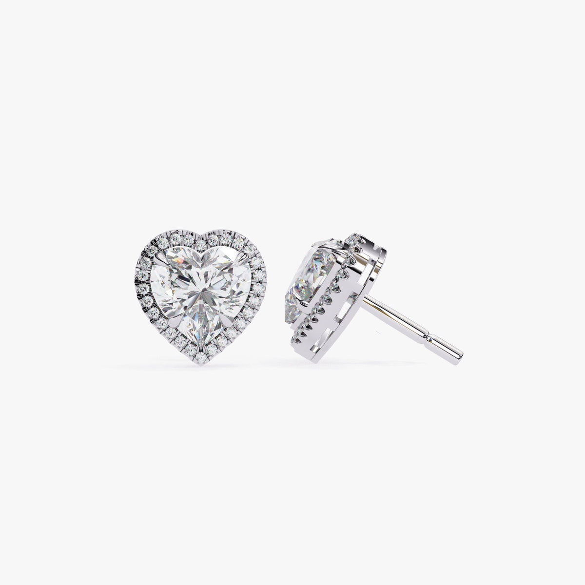 Heart Shaped Lab Diamond Halo Stud Earrings, EF VS Lab Grown Diamond Bridal Studs in 14K Gold, Halo Heart Earrings Gift for Her
