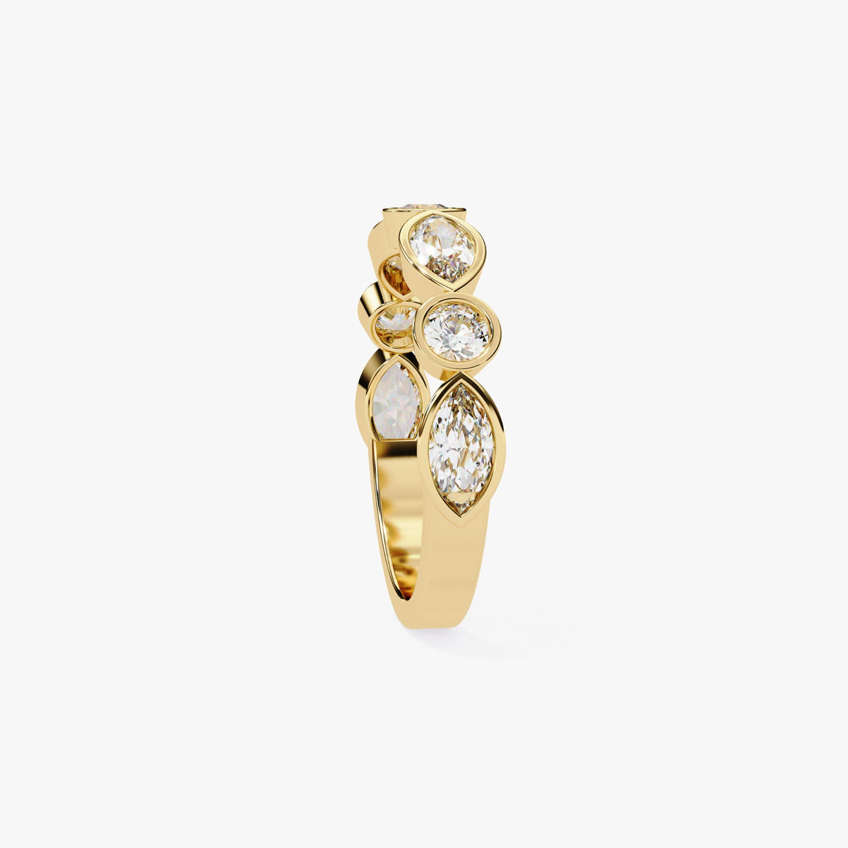 1.25 Ct Marquise Round Natural Diamond Ring, 14K Gold Band ring, Bezel Set Engraved Name Ring, Half Eternity Ring, Anniversary Gift