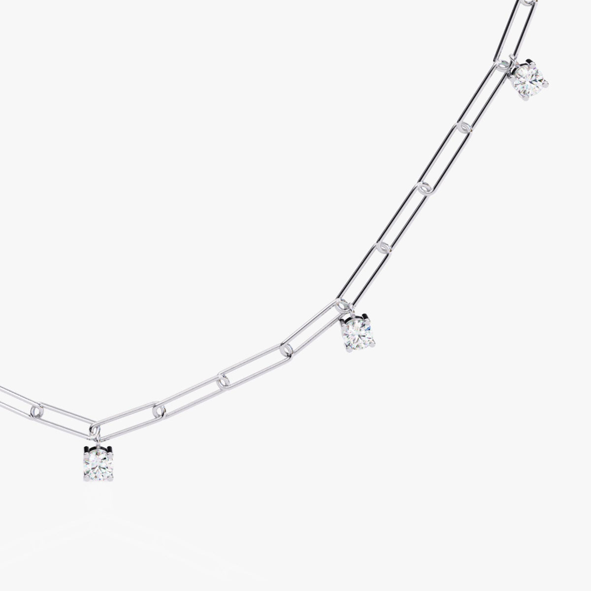 Diamond Link Chain Necklace Lab Grown Diamond Paperclip Necklace 14K Solid Gold Everyday Layering Gift Floating Diamonds Station Necklace