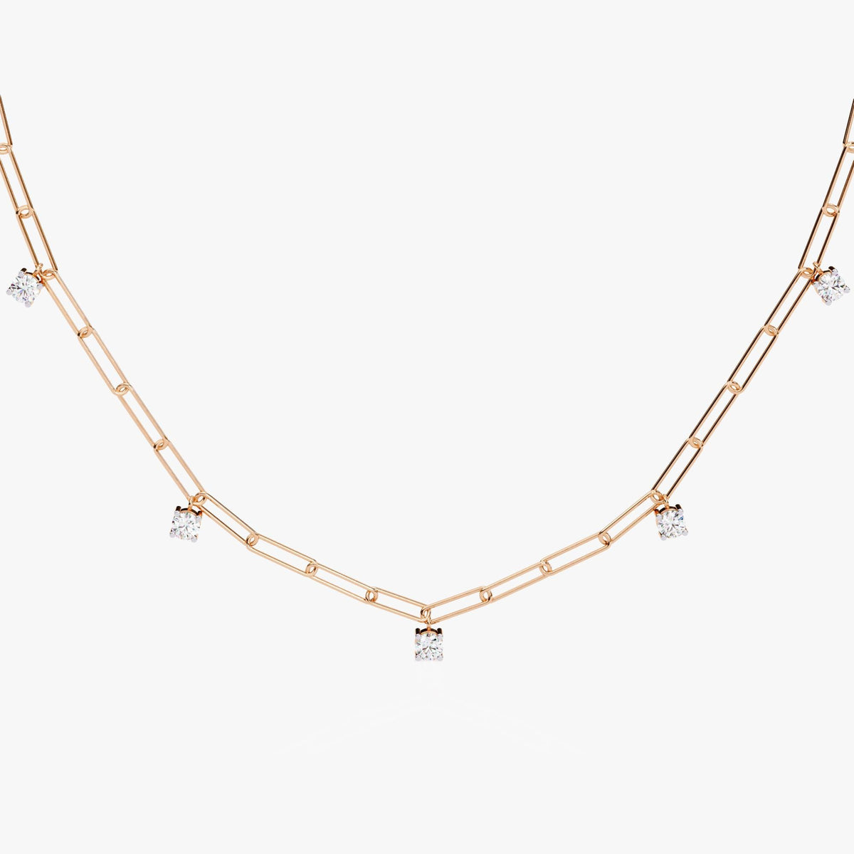 Diamond Link Chain Necklace Lab Grown Diamond Paperclip Necklace 14K Solid Gold Everyday Layering Gift Floating Diamonds Station Necklace
