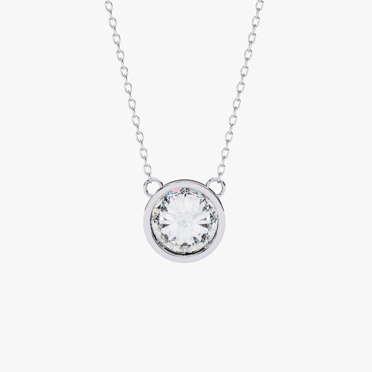 14K Gold Round Lab Grown Diamond Solitaire Pendant Necklace, 0.50 CT - 2 CT, 16-18 Inch
