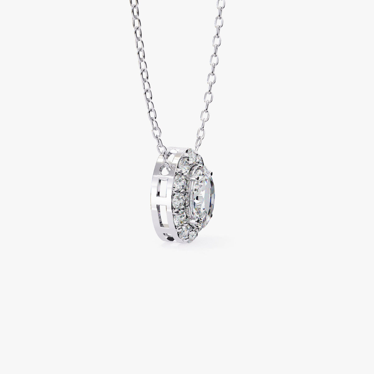 14K Gold Oval Natural Diamond Halo Pendant Necklace, 0.70 CTW, 16-18 Inch