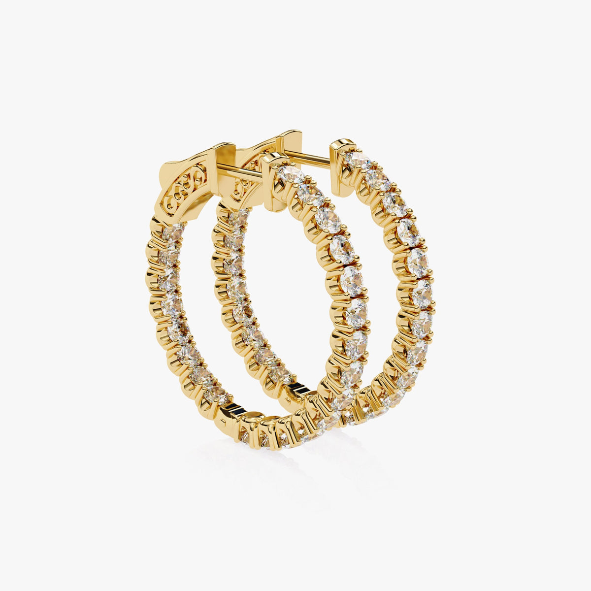 Inside Out Diamond Hoops Large Diamond Hoop Earrings 14k Solid Gold Diamond Hoops 1.75ctw Lab Grown Diamond Round Hoops 23MM Statement Hoops