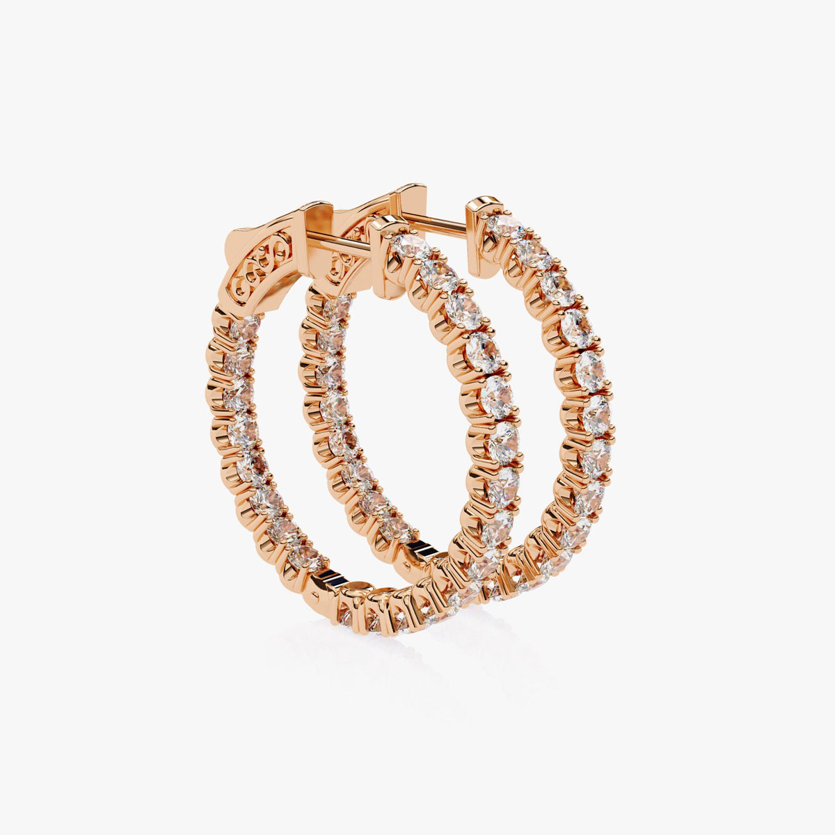 Inside Out Diamond Hoops Large Diamond Hoop Earrings 14k Solid Gold Diamond Hoops 1.75ctw Lab Grown Diamond Round Hoops 23MM Statement Hoops