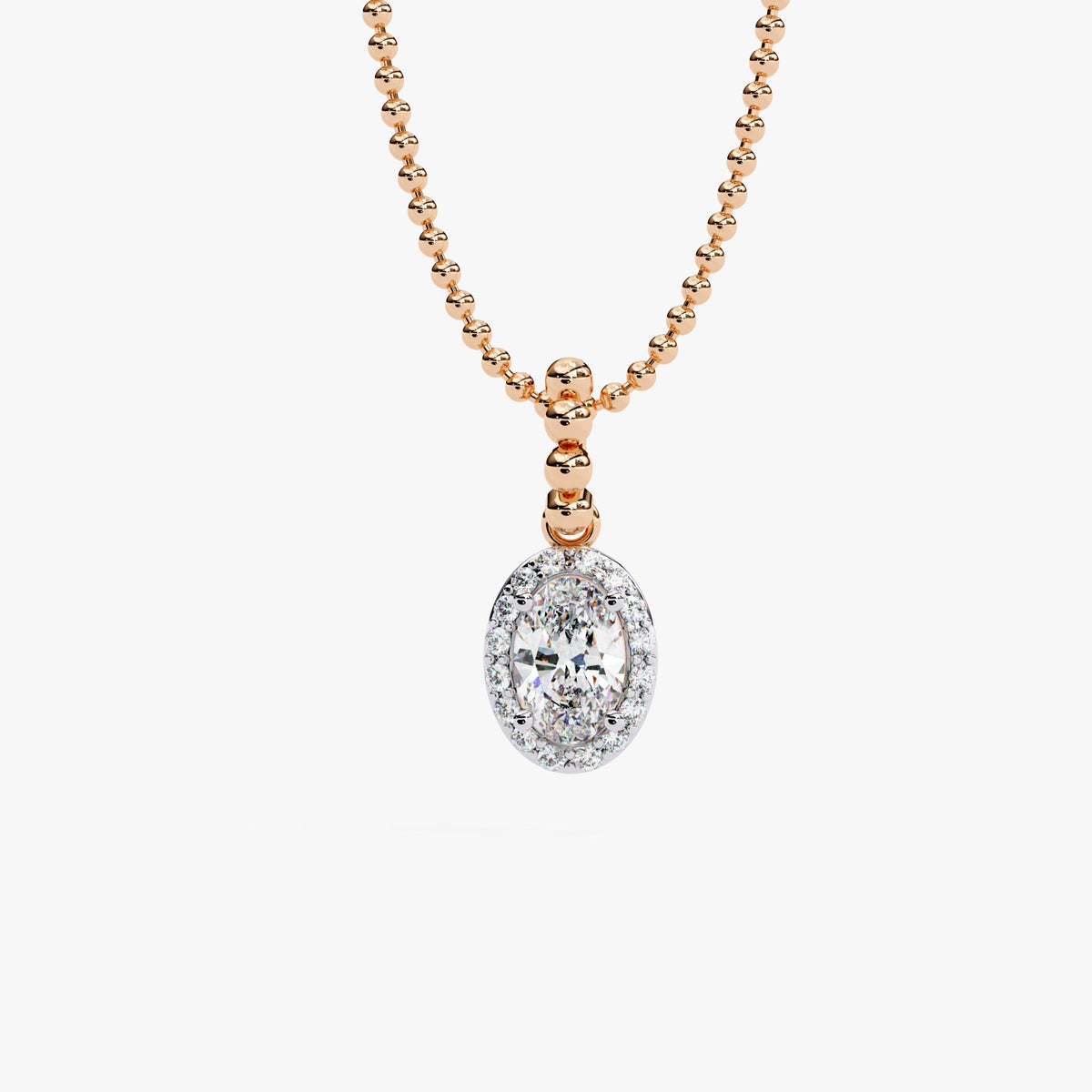 0.50 Ctw Dainty Oval Halo Lab Grown Diamond Pendant Necklace, 14k Gold Bead Chain, Everyday Solitaire Genuine Necklace, Delicate Daily Wear