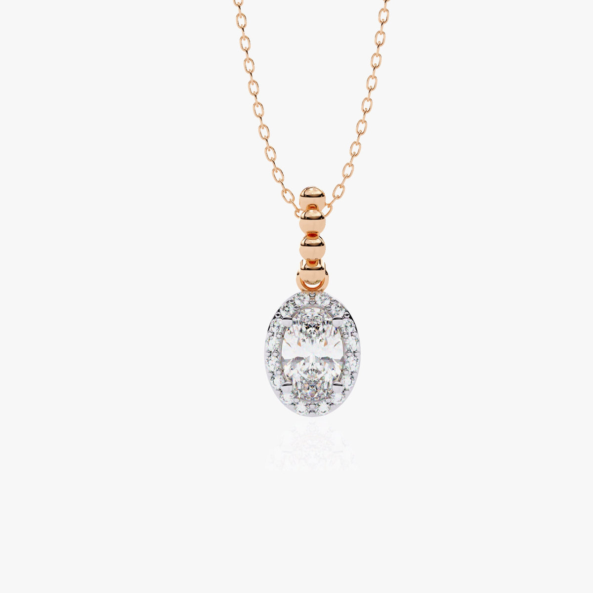 0.50 Ctw Dainty Oval Halo Lab Grown Diamond Pendant Necklace, 14k Gold Bead Chain, Everyday Solitaire Genuine Necklace, Delicate Daily Wear
