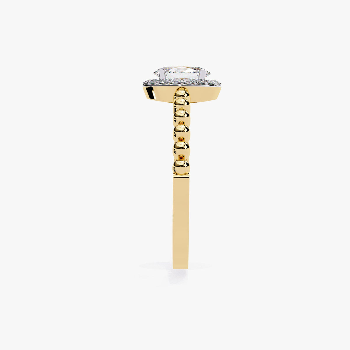 0.50 Ctw Oval Natural Diamond Ring, Bead Band Halo Engagement Ring, 14k Gold Prong Setting, Fine Diamond Solitaire Half Eternity Band Ring