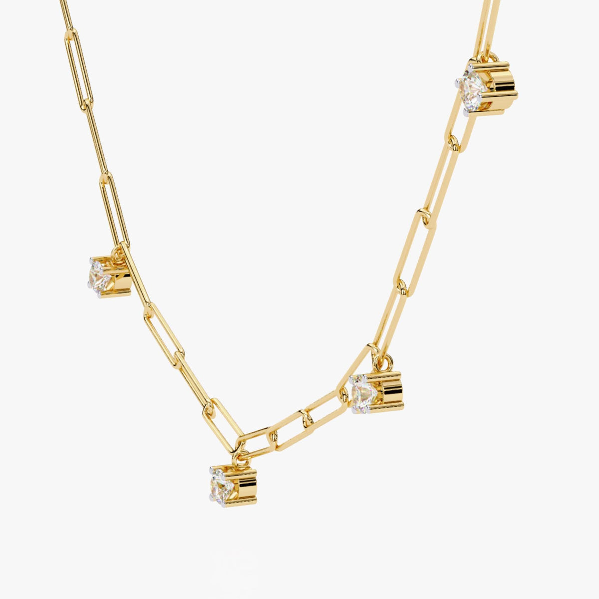 Diamond Link Chain Necklace Lab Grown Diamond Paperclip Necklace 14K Solid Gold Everyday Layering Gift Floating Diamonds Station Necklace