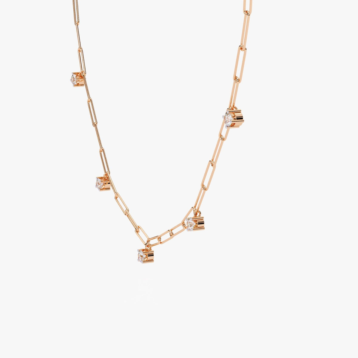 14K Gold Round Natural Diamond Paperclip Chain Necklace, 0.75 CTW, 18 Inch