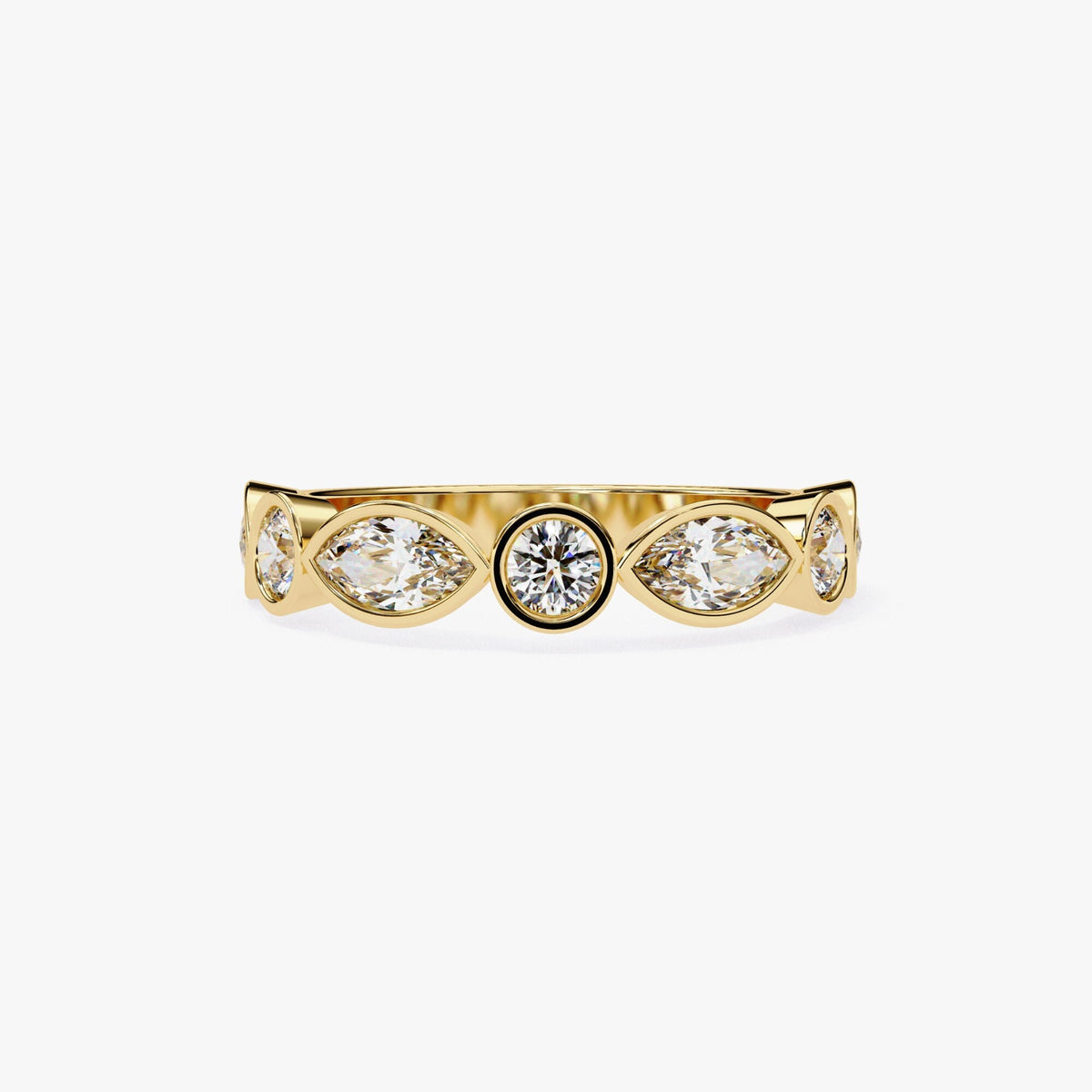 1.25 Ct Lab Grown Diamond Ring: 14K Gold Bezel Set Half Eternity