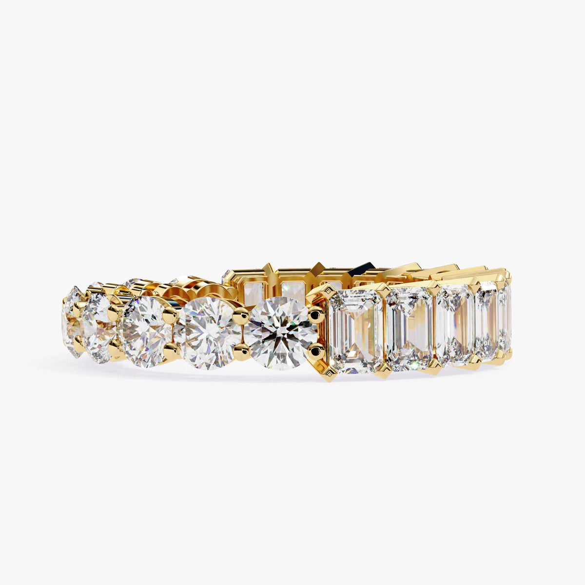 14K Gold Full Eternity Band Ring: 3.5 CTW Emerald & Round Lab Grown Diamond