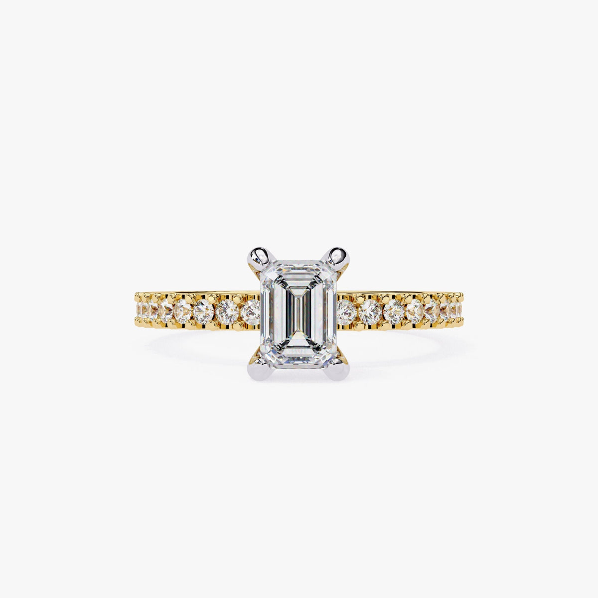Emerald Cut Lab Grown Diamond Engagement Ring 1.75 ct White Gold Lab Created Diamond Ring Diamond Pave Band Emerald Shape Bridal Ring