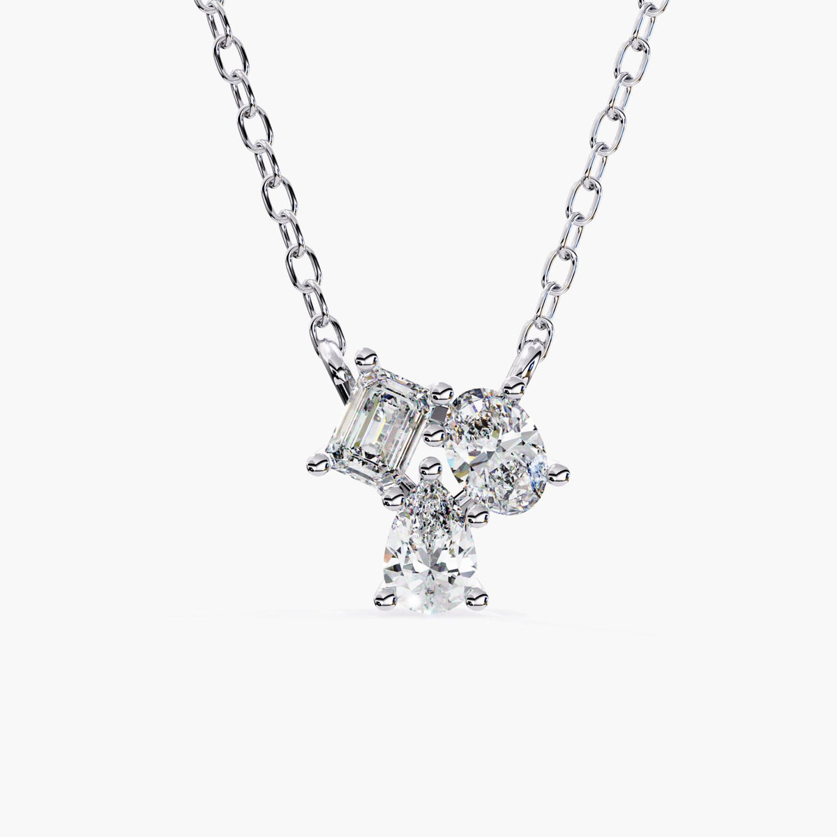 Moi Toi Nous Pendant Cluster Diamond Pendant, 14k Gold Emerald Cut, Oval & Teardrop Gemstones, Wife Anniversary Gift, Birthday Gift for Her