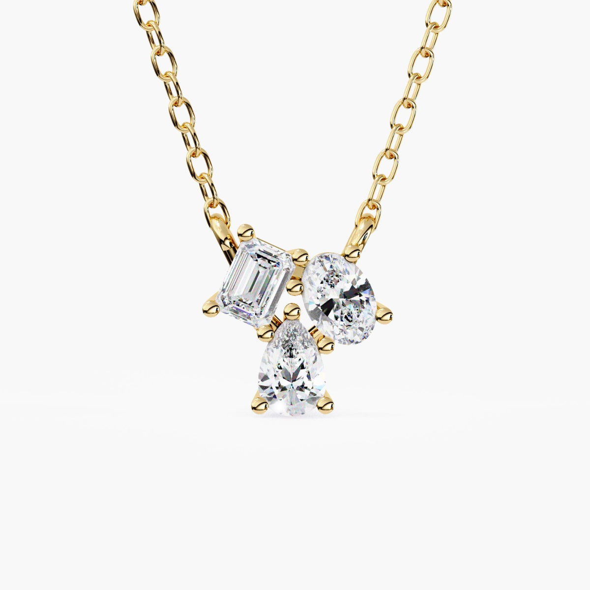 Moi Toi Nous Pendant Cluster Diamond Pendant, 14k Gold Emerald Cut, Oval & Teardrop Gemstones, Wife Anniversary Gift, Birthday Gift for Her